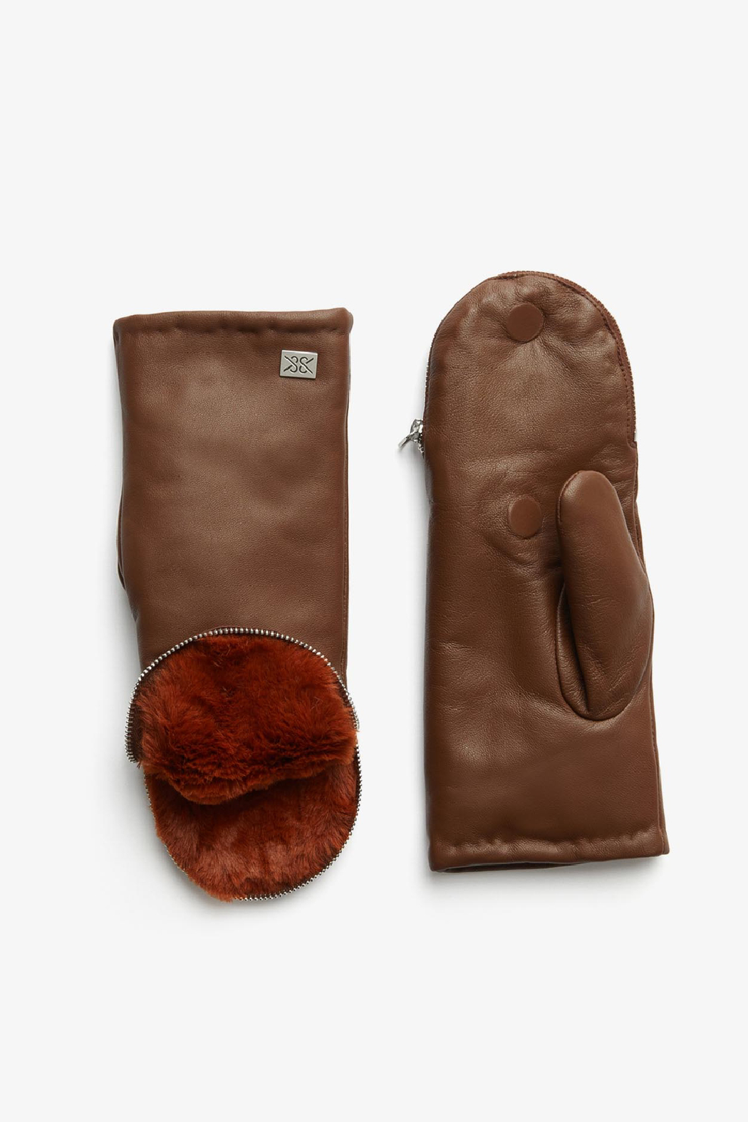 Betrice Faux Fur Leather Mitts M Chestnut Russet