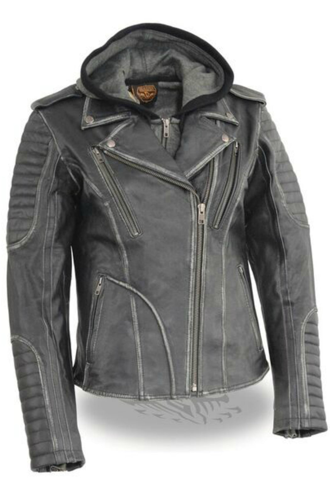 Leather jacket with hoodie inside online