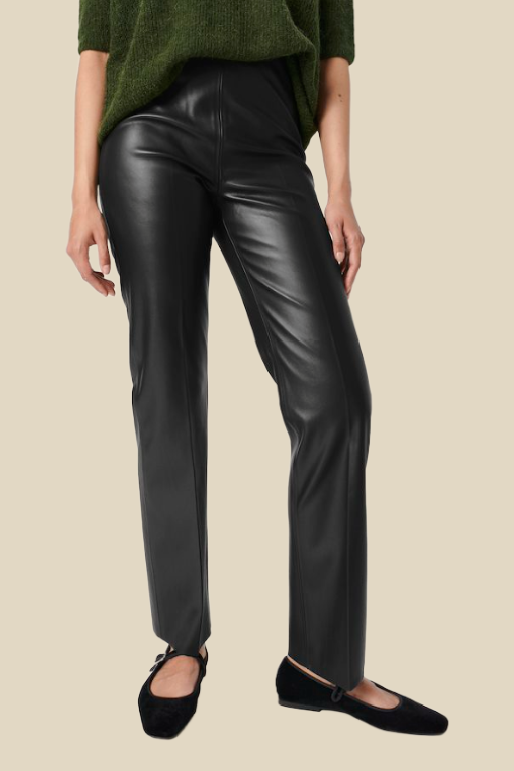 Buy MANGO Women Green Faux Leather Regular Fit Solid Trousers